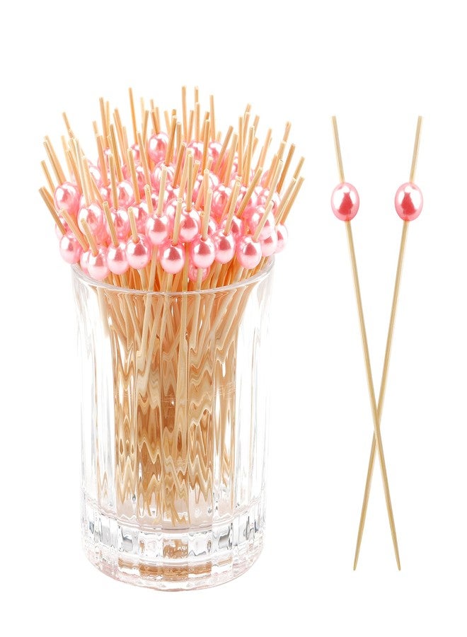 HQIOA 120PCS Cocktail Picks Toothpicks for Appetizers Cocktail Picks for Drinks Bamboo Toothpicks Cocktail Toothpicks Fancy Toothpicks for Appetizers Pink Pearl Toothpicks for Food Long Toothpicks 4.7Inch - Image 1